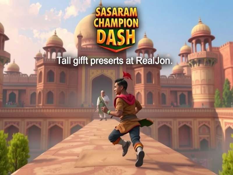 Sasaram Champion Dash Game Cover featuring protagonist running past Sher Shah Suri Tomb